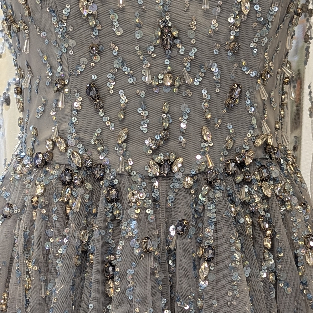 Jenny Packham Pandora Embellished Cape Dress, Gown, Blue Size 6  NWT, MSRP $5200 - Picture 5 of 16